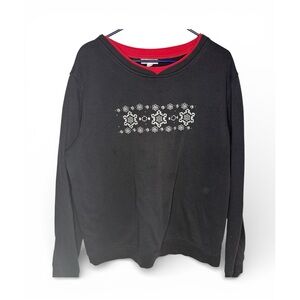 Women’s Vintage Black Snowflake Sweater Red Trim Size XXL